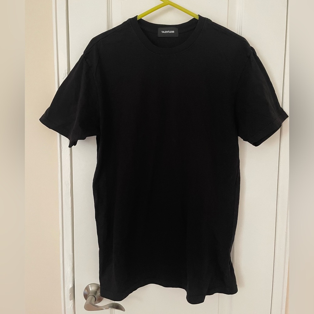 Talentless Black Plain Cotton Crew Neck Tee Shirt